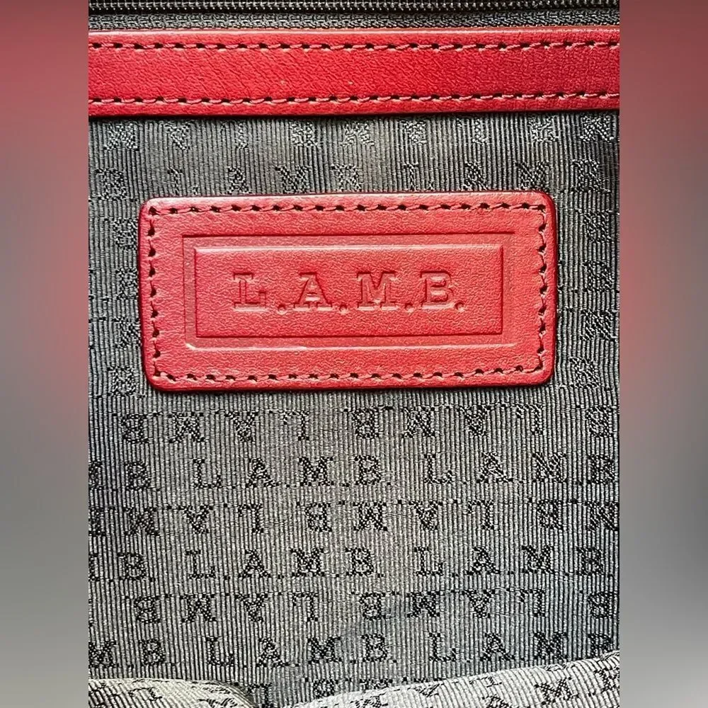 Rare L.A.M.B. Huntley hobo bag by Gwen Stefani, black, white graffiti red trim